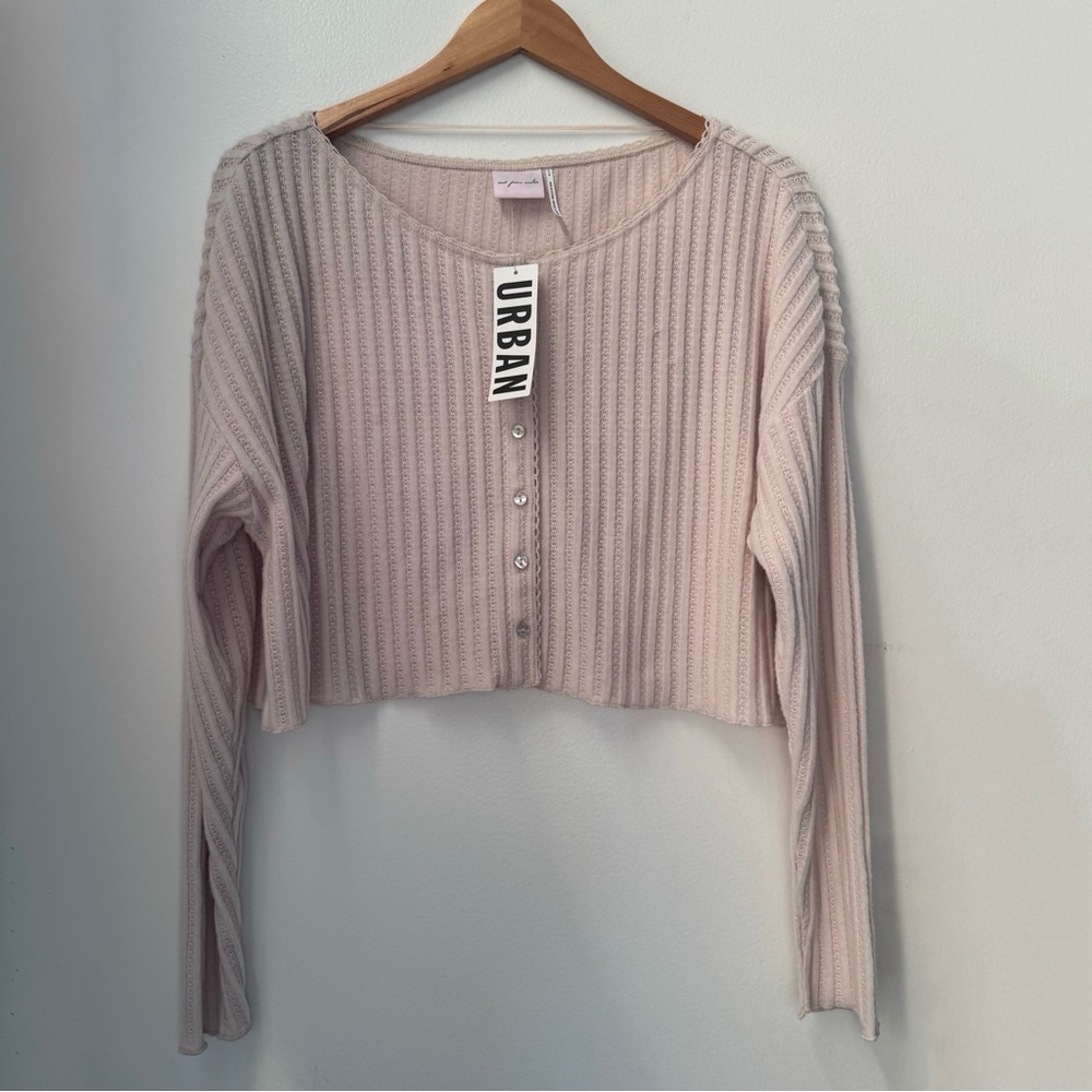 NWT Urban Outfitters Beige Button Up Leilani Ribbed Knit Cardigan L